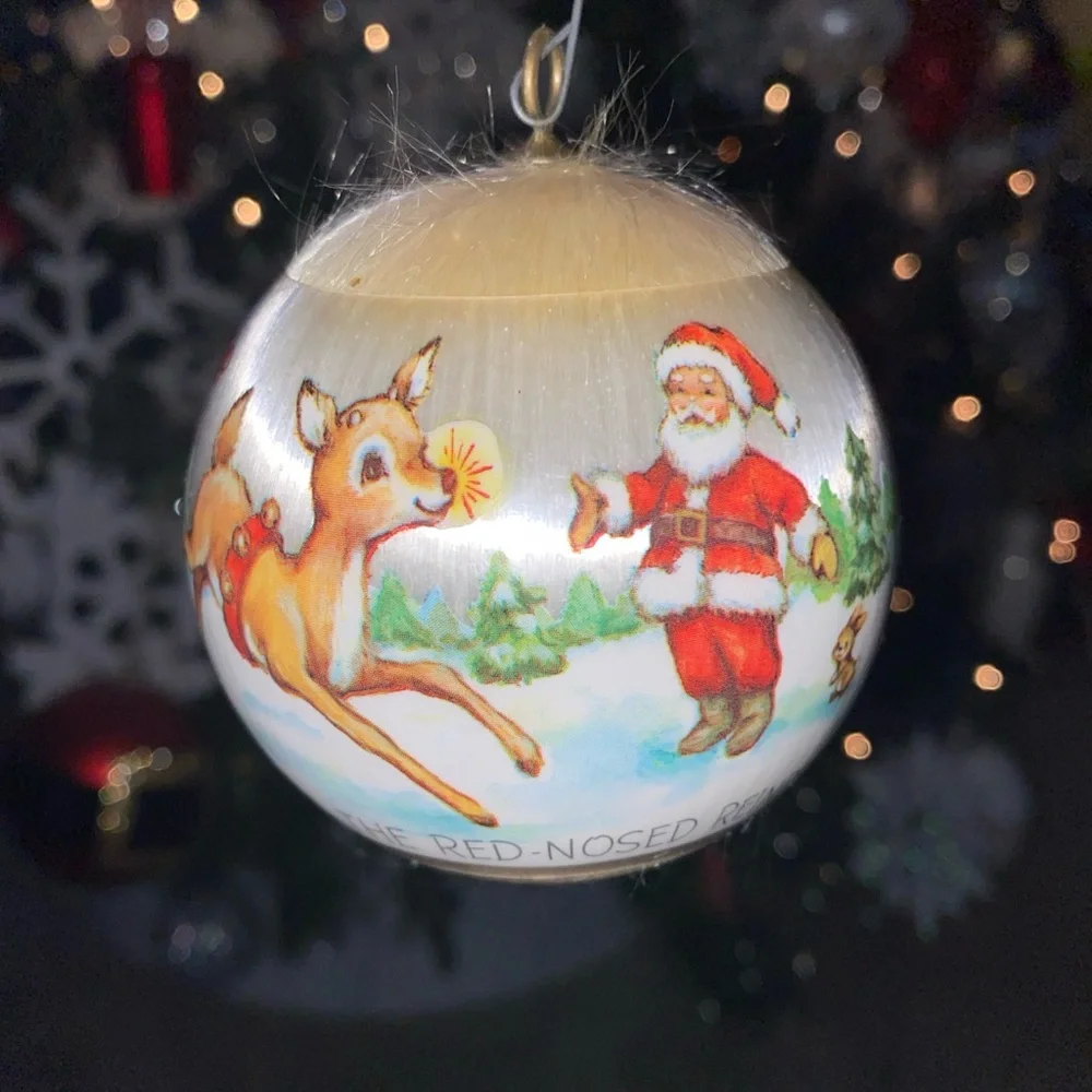 VINTAGE‎ 1976 HALLMARK Cards RUDOLPH THE RED NOSED REINDEER SATIN BALL ORNAMENT